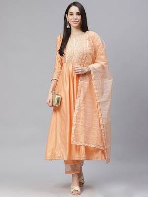 Indo Era Peach Embroiderd Kurta With Trouser And Duppatta set 4