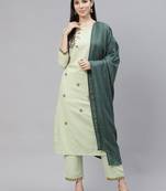 Indo Era Green Solid Embroiderd Straight Kurta With Palazzo And Dupatta Set