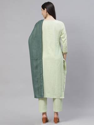 Indo Era Green Solid Embroiderd Straight Kurta With Palazzo And Dupatta Set 2