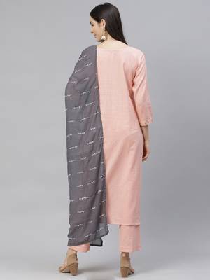 Indo Era Pink Solid Embroiderd Straight Kurta With Palazzo And Dupatta Set 2