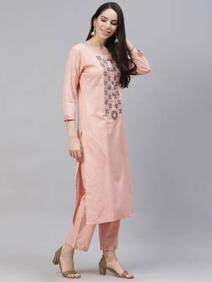Indo Era Pink Solid Embroiderd Straight Kurta With Palazzo And Dupatta Set 3