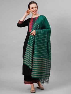 Indo Era Black Yoke Solid Straight Kurta Palazzo With Dupatta Set 1