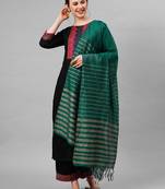 Indo Era Black Yoke Solid Straight Kurta Palazzo With Dupatta Set