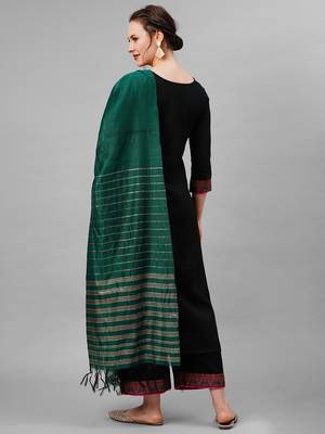 Indo Era Black Yoke Solid Straight Kurta Palazzo With Dupatta Set 2