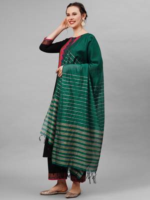 Indo Era Black Yoke Solid Straight Kurta Palazzo With Dupatta Set 4