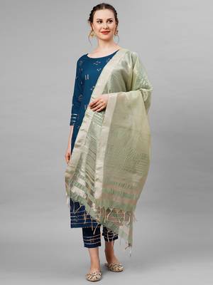 Indo Era Blue Embroidred Straight Kurta Trouser With Dupatta Set 1