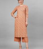 Indo Era red Printed Straight Kurta With Palazzo Set