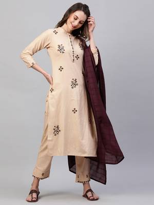Indo Era Peach Embroidred Straight Kurta Trouser With Dupatta Set 1