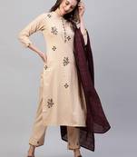 Indo Era Peach Embroidred Straight Kurta Trouser With Dupatta Set