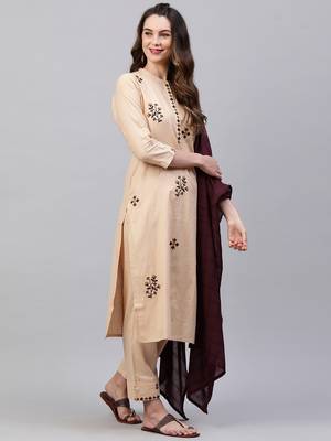 Indo Era Peach Embroidred Straight Kurta Trouser With Dupatta Set 3