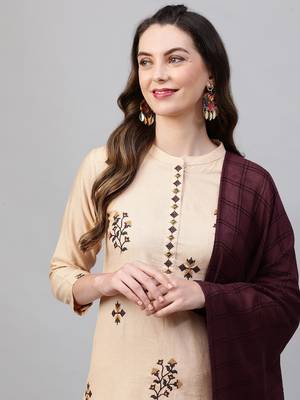 Indo Era Peach Embroidred Straight Kurta Trouser With Dupatta Set 4