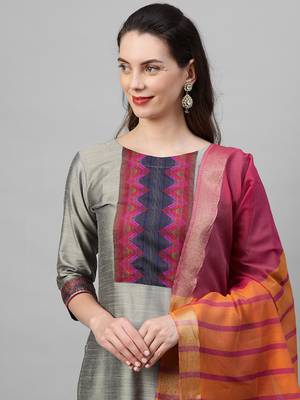 Indo Era Grey Solid  Straight Kurta Palazzo With Dupatta Set 4