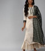 Indo Era Off White Solid Straight Kurta Palazzo With Dupatta Set