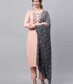 Indo Era Peach Embroidered Straight Kurta Trouser With Dupatta Set