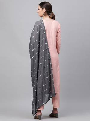 Indo Era Peach Embroidered Straight Kurta Trouser With Dupatta Set 2