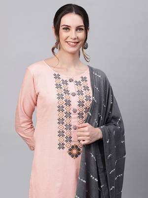 Indo Era Peach Embroidered Straight Kurta Trouser With Dupatta Set 4