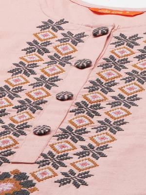 Indo Era Peach Embroidered Straight Kurta Trouser With Dupatta Set 5