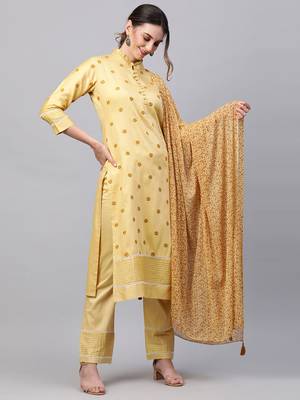 Indo Era mustard Embroidred Straight Kurta Palazzo With Dupatta Set 1