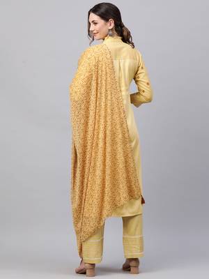 Indo Era mustard Embroidred Straight Kurta Palazzo With Dupatta Set 2