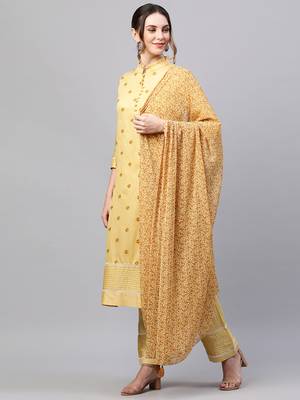 Indo Era mustard Embroidred Straight Kurta Palazzo With Dupatta Set 3