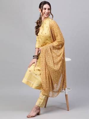 Indo Era mustard Embroidred Straight Kurta Palazzo With Dupatta Set 4