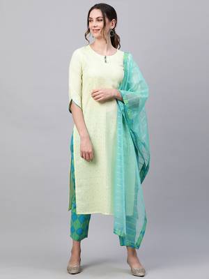 Indo Era Green Embroidred Straight Kurta Trouser With Dupatta Set 1