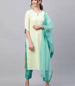Indo Era Green Embroidred Straight Kurta Trouser With Dupatta Set