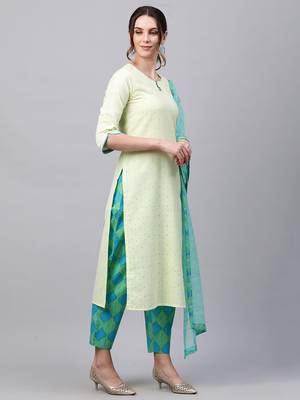 Indo Era Green Embroidred Straight Kurta Trouser With Dupatta Set 3