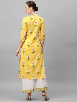 Indo Era Yellow Printed Straight Kurta With Palazzo Set 2