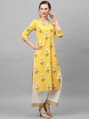 Indo Era Yellow Printed Straight Kurta With Palazzo Set 3