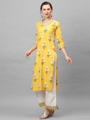Indo Era Yellow Printed Straight Kurta With Palazzo Set 4