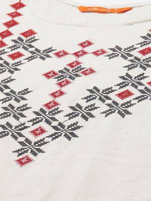 Indo Era Off White Embroidred Straight Kurta Trouser With Dupatta Set 5