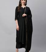 Indo Era Black Solid Straight Kurta Palazzo With Embroidred Dupatta Set