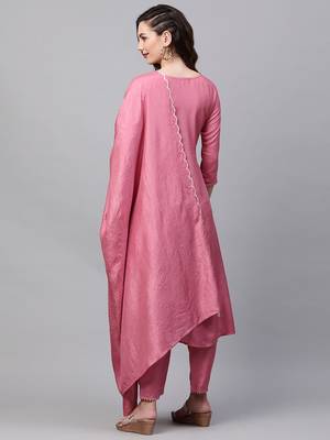 Indo Era Pink Embroidred A - Line Kurta Trouser With Dupatta Set 2