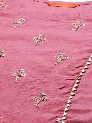 Indo Era Pink Embroidred A - Line Kurta Trouser With Dupatta Set 5