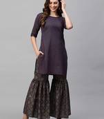 Indo Era Navy Blue Printed Straight Kurta With Sharara Set