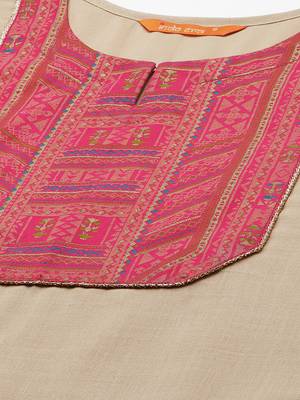 Indo Era Beige Solid Straight Kurta Palazzo With Dupatta Set 5