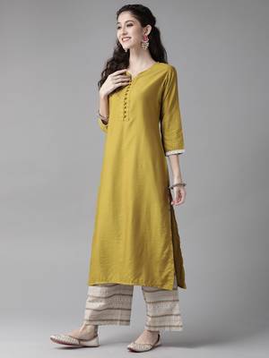 Indo Era Olive Solid Straight Kurta Palazzo With Dupatta Set 3