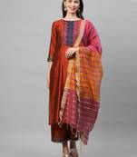 Indo Era Orange Solid Straight Kurta Palazzo With Dupatta Set