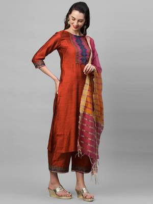 Indo Era Orange Solid Straight Kurta Palazzo With Dupatta Set 3