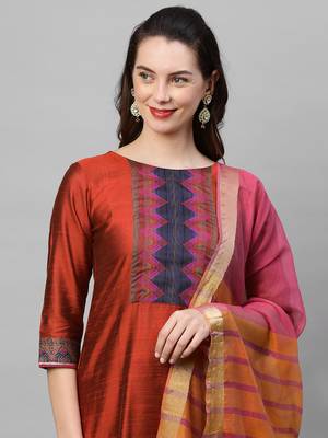 Indo Era Orange Solid Straight Kurta Palazzo With Dupatta Set 4