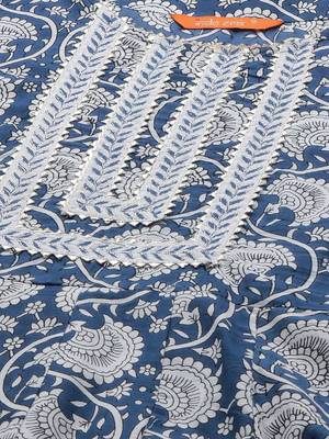 Indo Era Blue Printed A - Line Kurta Trouser With Dupatta Set 5