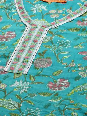 Indo Era Green Printed Straight Kurta Palazzo With Dupatta Set 5