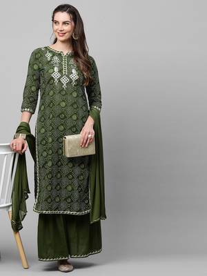 Indo Era Green Printed Straight Kurta Sharara With Dupatta Set 1