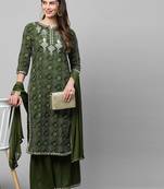 Indo Era Green Printed Straight Kurta Sharara With Dupatta Set