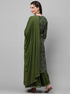 Indo Era Green Printed Straight Kurta Sharara With Dupatta Set 2