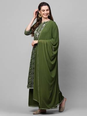 Indo Era Green Printed Straight Kurta Sharara With Dupatta Set 3