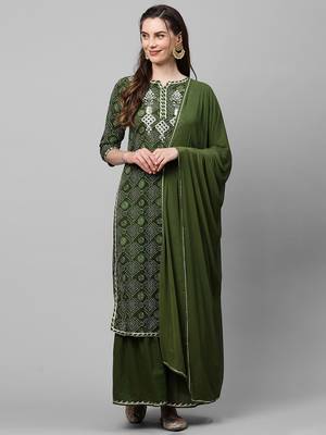 Indo Era Green Printed Straight Kurta Sharara With Dupatta Set 5