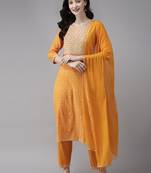Indo Era Orange Printed Straight Kurta  Palazzo With Dupatta Set