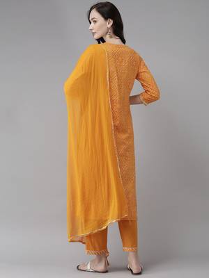 Indo Era Orange Printed Straight Kurta  Palazzo With Dupatta Set 2